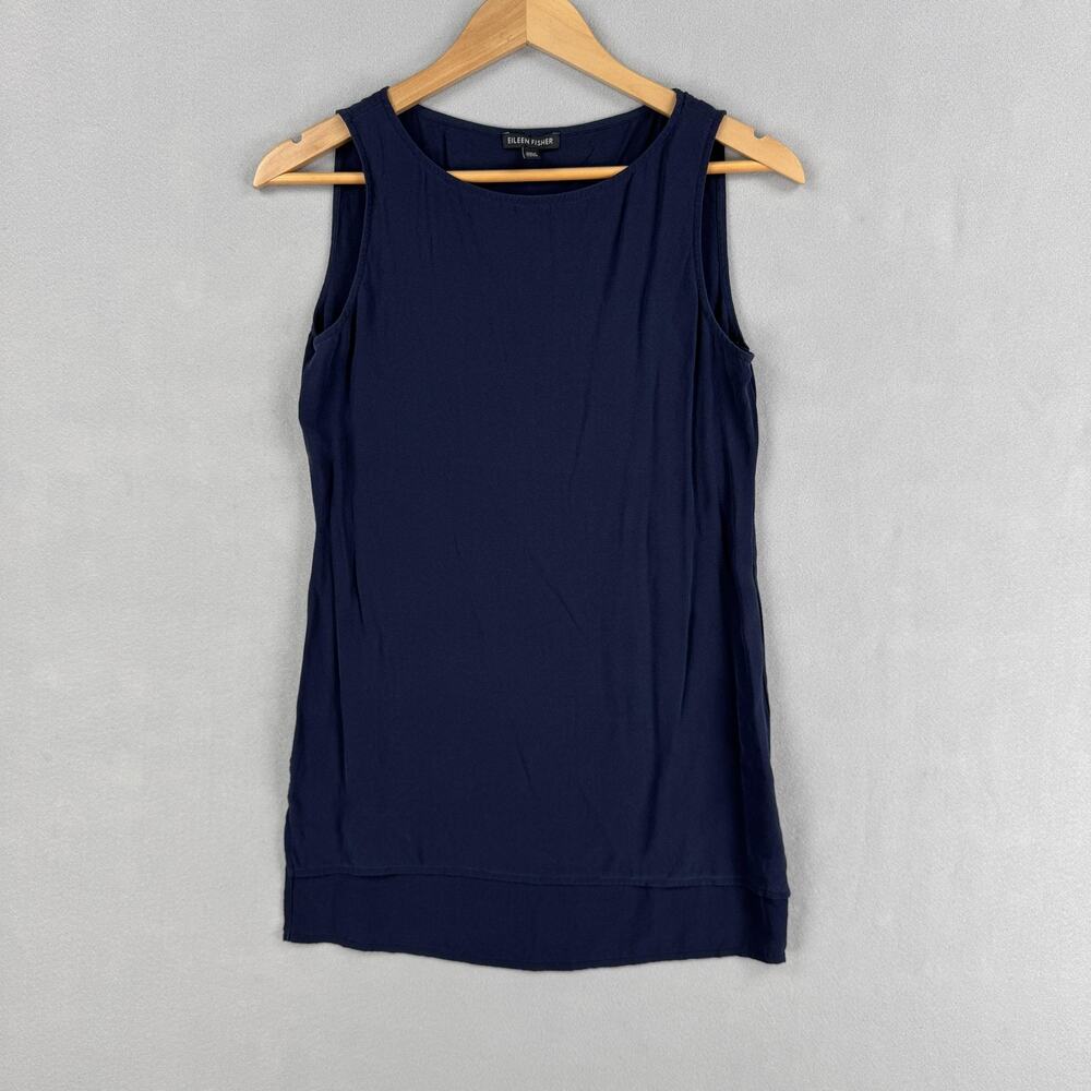 Eileen Fisher Tank Top Womens XS Navy Blue Jersey Scoop Neck Tunic Sleeveless